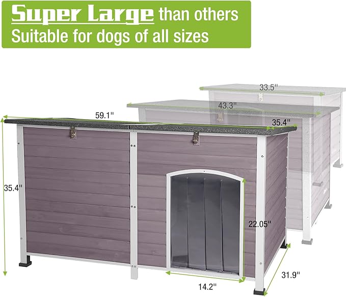 59.1" Large Dog House Outdoor with Insulated Liner for Winter Insulation Dog Kennel Upgrade All-Around Metal Fame Durable for Large Medium Small Dogs