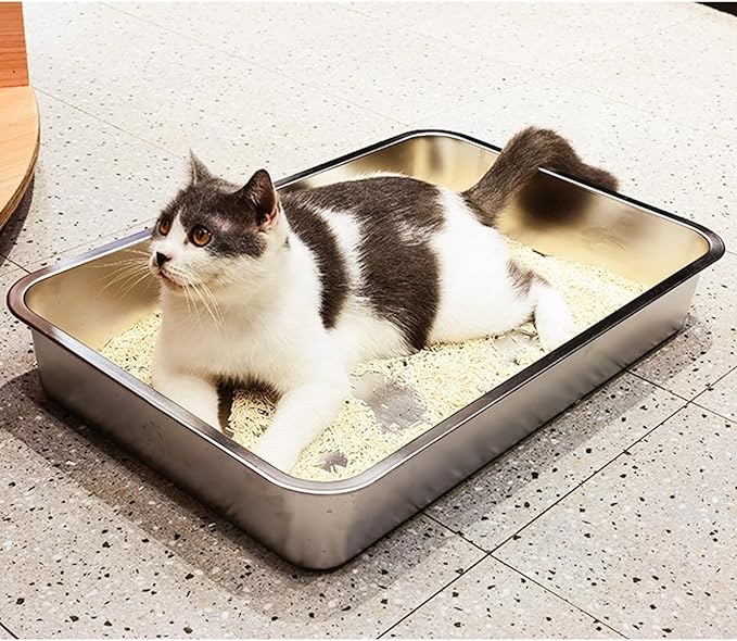 LIHONG Stainless Steel Cat Litter Box,Large Metal Litter Box for Small Large Cats Kitty Rabbits,No Smell,Non Stick,Easy to Clean(20" Lx14 Wx4 H,L)