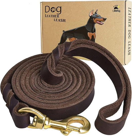 LWBMG Leather Dog Leash 6ft x 5/8 inch, Heavy Duty Leather Dog Training Leash, Soft Handmade Braided Pet Leashes for Large Medium & Small Dogs