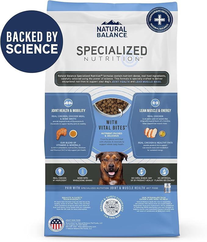 Natural Balance Specialized Nutrition Dry Dog Food Formula with Chicken and Oatmeal for Dogs, Joint Health & Muscle Health Dog, Natural Ingredients with Added Vitamins & Minerals - 22 lbs