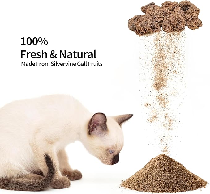 Cat Toys - Silvervine Powder 45g with 5 Resealable Pouches, Catnip Alternative, 100% Natural Silver Vine Gall Fruit Powder, Matatabi Cat Toy, Suitable for All Cat Ages