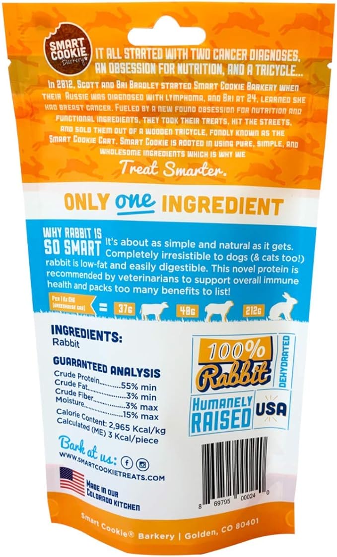 Smart Cookie Single Ingredient Rabbit Jerky Dog Treats - Bite Size Training Treats for Dogs and Puppies with Allergies and Sensitive Stomachs - Dehydrated, 100% Meat, Made in USA - 3oz, Pack of 1