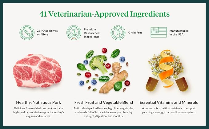 ULTIMATE PET NUTRITION Nutra Complete Freeze Dried Raw Dog Food, Veterinarian Formulated with Antioxidants, Prebiotics & Amino Acids (5 Ounce, Pork)