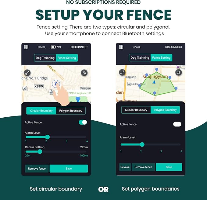 Upgraded GPS Dog Fence & Tracking Collar System - No Subscription Required, Customizable Boundaries via App, Waterproof Rechargeable Collar with Remote Training, 1-Minute Setup, Long Battery Life