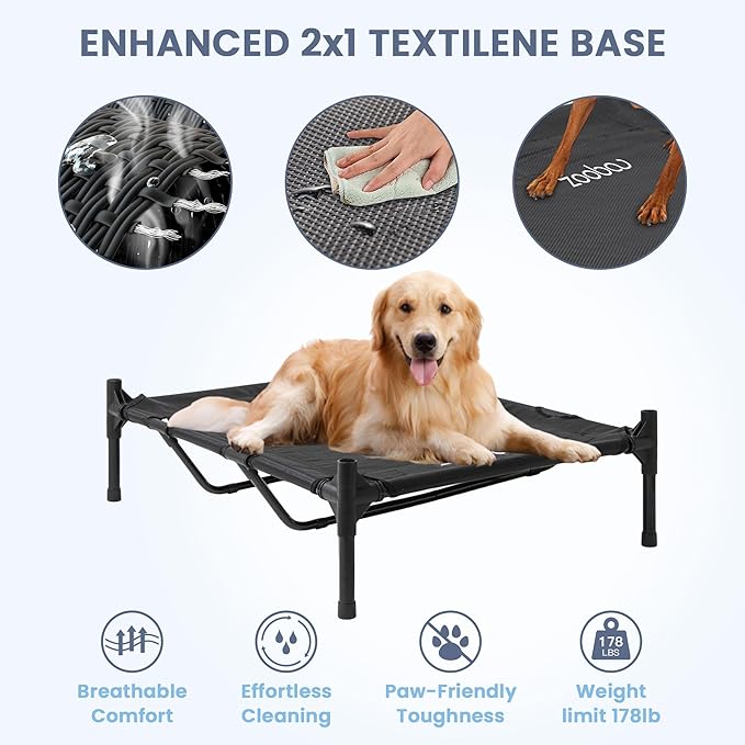48" XL Outdoor Dog House – Weatherproof Elevated Pet Shelter, Breathable Mesh & Steel Frame, Easy to Assemble & Clean, Large Dog Houses for All Seasons (Grey)