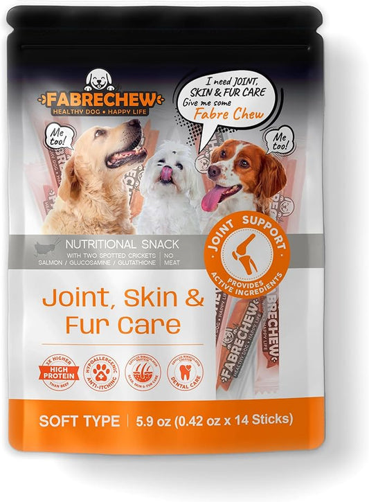 Orange Joint, Skin & Fur Care Cricket & Salmon Protein Dog Treats : High-Protein Dental Snacks, Hypoallergenic, Meat Free, Soft Type (14 Pcs)