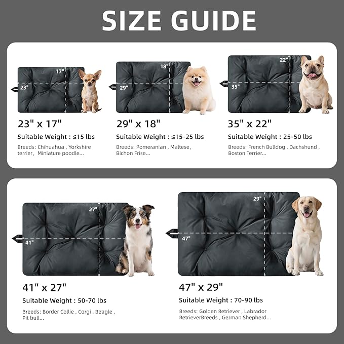 Dog Beds Large Sized Dog Washable Pet Bed Mattress with Oxford Fabric Pillow Cushion for Crate Kennel Pet Easy-Carry Cat Beds,35”Lx23”W,Black