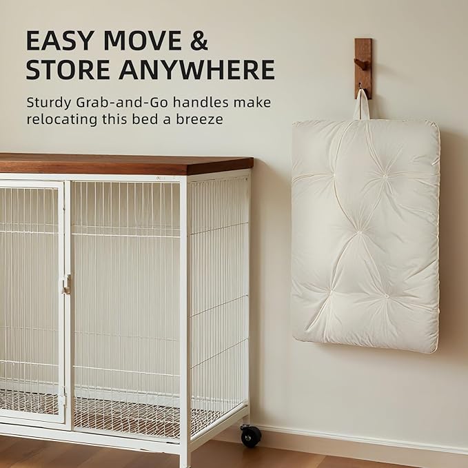 Extra Large Dog Bed Washable Pet Bed Mattress with Oxford Fabric Pillow Cushion for Crate Kennel Pet Easy-Carry Cat Beds,47”Lx29”W,Beige