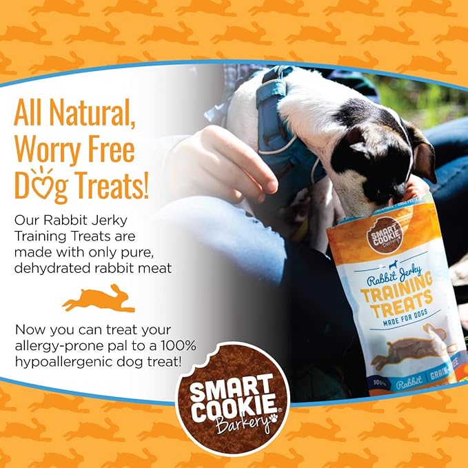 Smart Cookie Single Ingredient Rabbit Jerky Dog Treats - Bite Size Training Treats for Dogs and Puppies with Allergies and Sensitive Stomachs - Dehydrated, 100% Meat, Made in USA - 3oz, Pack of 1