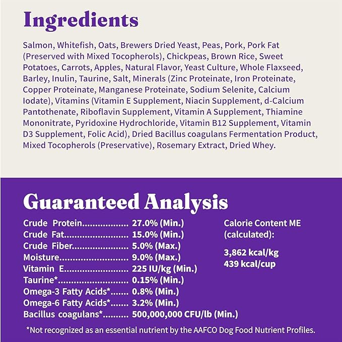 Halo Holistic Dog Food Wild Caught Salmon & Whitefish Formula, Healthy Grains Dry Dog Food, Complete Digestive Health, Kibble for Adult Dogs, 21 lb Bag