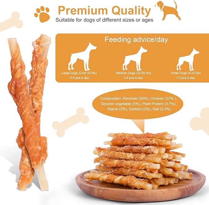Chicken Wrapped Rawhides for Dogs Treats Puppy Training Snacks Sticks Dog Rawhide Chews All Natural Dog Treats 0.5lb