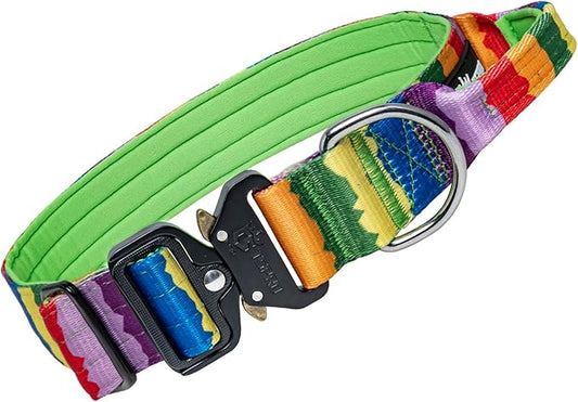 TSPRO Premium Dog Collars Tactical Dog Collar with Handle and Heavy Duty Quick-Release Metal Buckle Durable Thick and Adjustable for Medium to Large Dogs (Gradient Multi-Colored L)