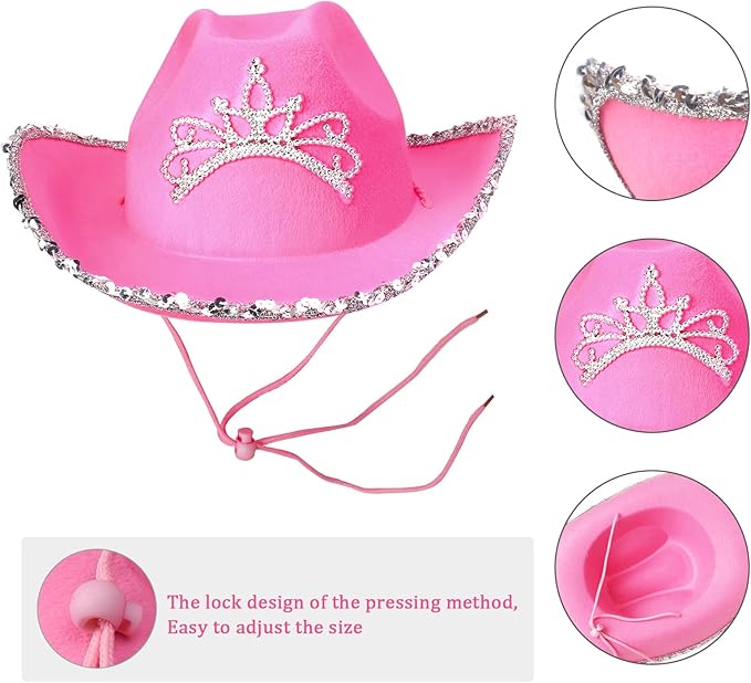 Yewong Pet Pink Cowboy Hat Costume Accessory Set Dog Cat Size Pink Cowgirl Princess Hat with Crown Tiara Bandana/Scarf for Cat Puppy Western Costume Daily Wearing Photo Props (Set A)