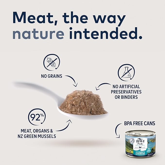 ZIWI Peak Canned Wet Cat Food – All Natural, High Protein, Grain Free, Limited Ingredient, with Superfoods (Mackerel & Lamb, Case of 24, 3oz Cans)