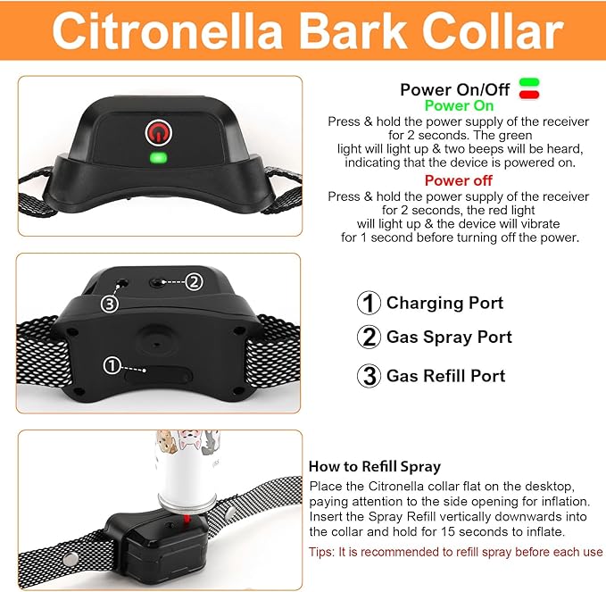 Citronella Training Collar for Dogs [2*Citronella Collar, No Automatic] with Beep/Vibration/Spray 4 Mode & 6 Adjustable Sensitivities Dog Training Collar, IPX7 Waterproof Bark Collars for S/M/L Dogs