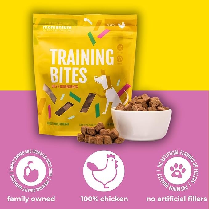 Momentum Carnivore Nutrition Freeze-Dried Chicken Training Bites – Two Ingredients-Chicken Gizzard and Heart, All-Natural Dog Treats –Made in USA – Perfect for Training & Rewards- 2.5 oz Bag