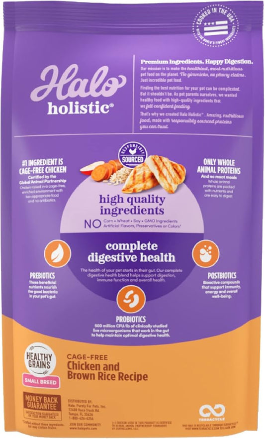 Halo Holistic Small Breed Dog Food, Cage Free Chicken & Brown Rice Recipe, Healthy Grains Dry Dog Food, Complete Digestive Health, 3.5 lb Bag