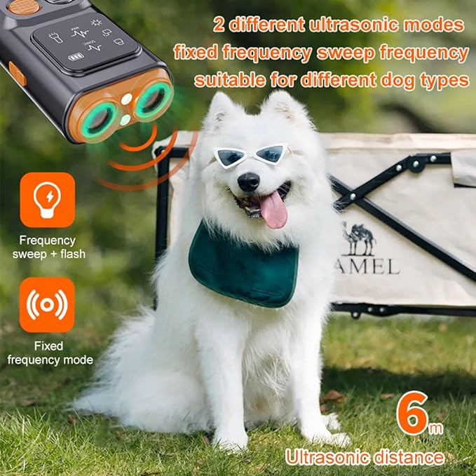 Ultrasonic Dog Bark Deterrent Device with LED Flashlight & Rechargeable Battery, 20ft Range Anti Barking Control for Indoor/Outdoor Use, Safe Alternative to Shock Collars（Classic Model）