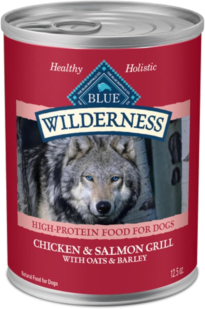 Blue Buffalo Wilderness High Protein Natural Adult Wet Dog Food Plus Wholesome Grains, Chicken & Salmon Grill 12.5-oz Cans (Pack of 12)