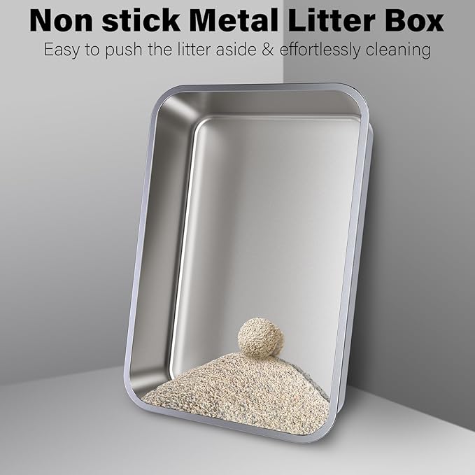 Stainless Steel Litter Box 4 Pack,XL Metal Litter Box for Adult Big Cats,Stainless Steel Cat LitterBox, Cat LitterBox High Sided -Pet Toilet Easy to Clean,Non Stick, No Smell