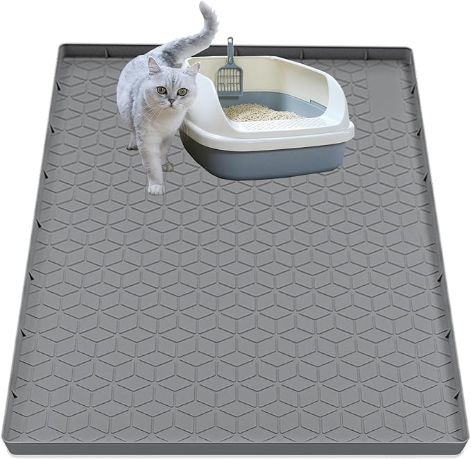 Cat Litter Mat for Litter Box, Silicone Large Cat Litter Trapping Mat - 31x22 in, Waterproof & Non-Slip, Durable & Easy Clean, Gray