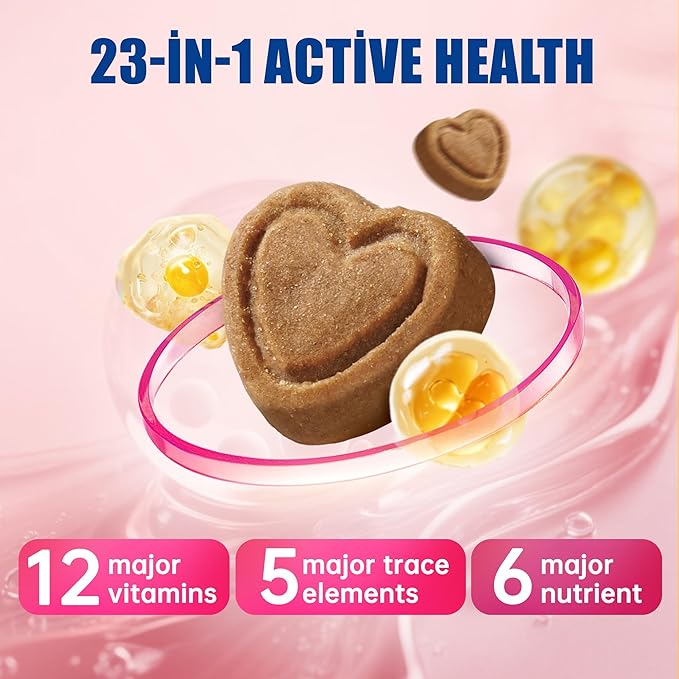 Just Try 23 in 1 Taurine for Cats Vitamins Bites - Cat Treats for Immune, Skin & Coat & Heart Health - Multivitamin, Omega 3, Biotin, Lysine for Cats - Daily Supplements 300 Bites