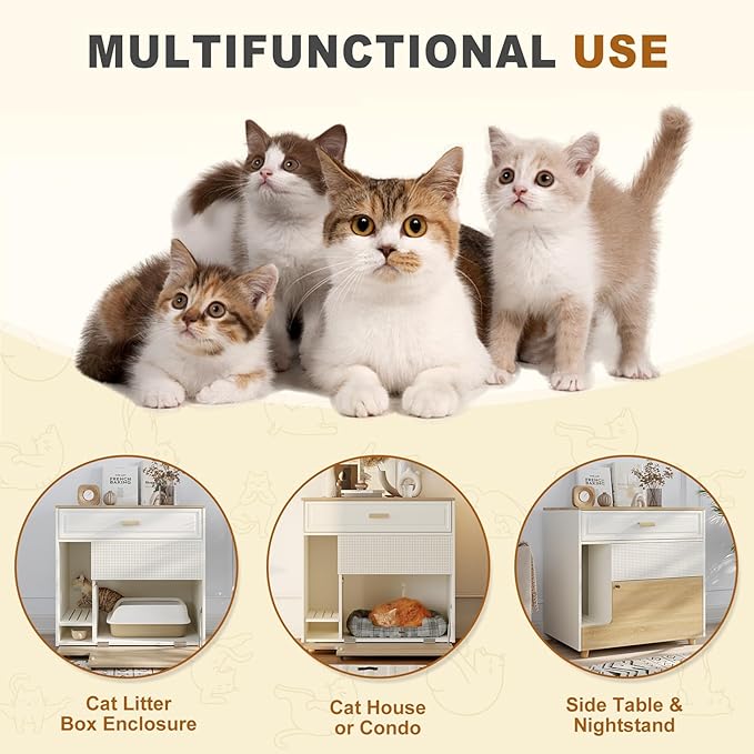 Cat Litter Box Enclosure - Indoor Litter Box Furniture Hidden with Drawer and Door - 32"x19"x32"H