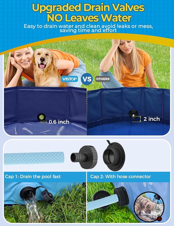 VISTOP Medium Foldable Dog Pool, Hard Plastic Shell Portable Swimming Pool for Dogs Cats and Kids Pet Puppy Bathing Tub Collapsible Kiddie Pool (37 inch.D x 7.8inch.H, Blue)