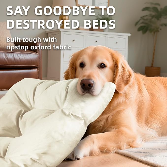 Extra Large Dog Bed Washable Pet Bed Mattress with Oxford Fabric Pillow Cushion for Crate Kennel Pet Easy-Carry Cat Beds,47”Lx29”W,Beige