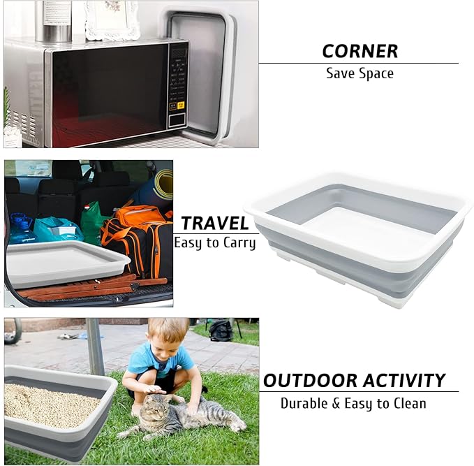 Fhiny Open Cat Litter Box, Kitten Potty Pan Semi-Enclosed Foldable Waterproof Travel Toilet for Indoor Cats Small Pet Kitty Rabbit Supplies Easy to Clean and Assemble 14.6"×10.6"
