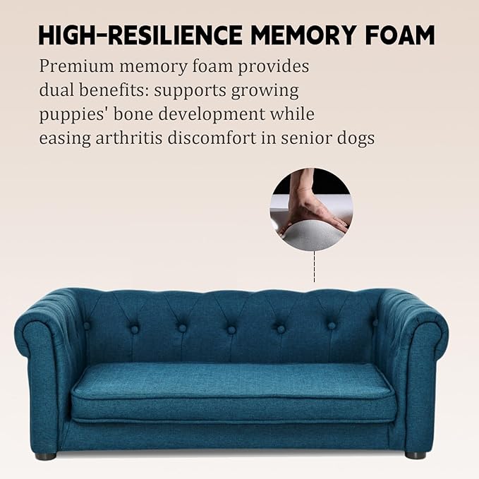 39" Dog Sofa Couch Bed for Small to Large Dogs, Soft Memory Foam Pet Sofa with Removable Cover, Comfortable Pet Couch with Backrest and Armrests, Easy to Clean and Maintain
