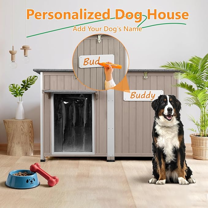 55" L Extra Large Outdoor Dog House Weatherproof with Anti-Chewing Frame, Waterproof Outside Dog Kennel Doghouse Shelter with Removable Floor, Open Roof, 10 Support Feet