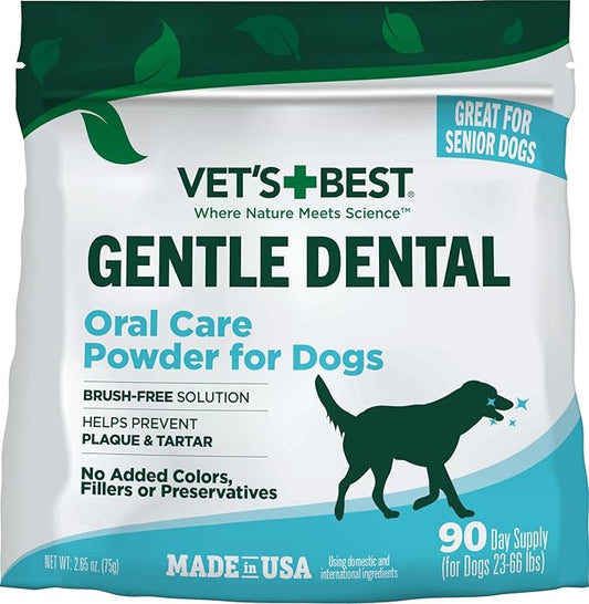 Vet’s Best Dog Teeth Cleaning Powder, Brush-Free Canine Teeth Cleaner & Breath Freshener, Plaque Remover for Teeth, Dog Dental Powder, 90 Day Supply