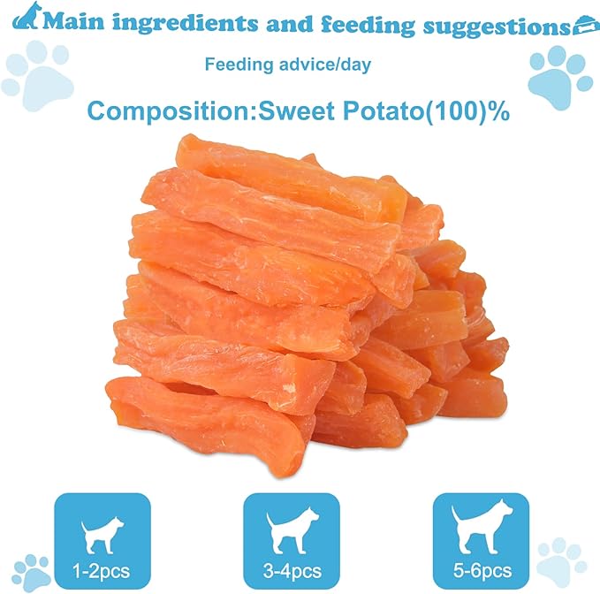 Sweet Potato Dog Treats no Rawhide for Small and Large Dog Sticks Puppy Training Snacks Grain Free 1 lb/454g
