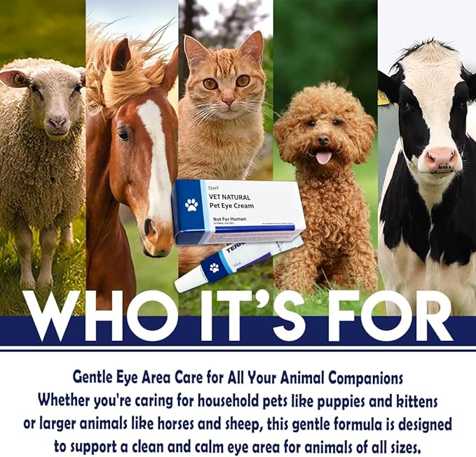 Vet Natural Pet Eye Cream– Gentle Eye Care for Dogs, Cats, Horses, Birds, Cattle, Sheep, Puppies & Kittens – Supports Eye Comfort, Reduces Redness & Discharge – 3.5g Tube