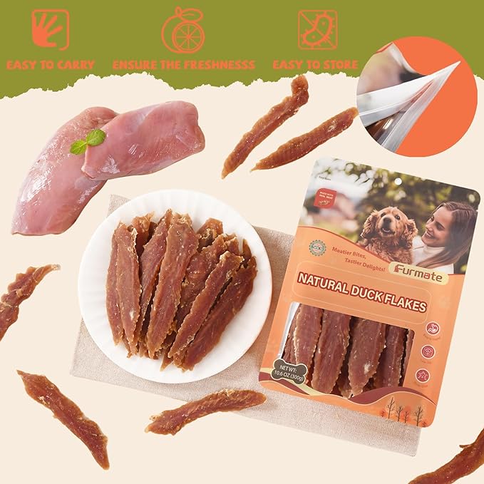 Duck Jerky Crisp Flakes Dog Treats, Duck Jerky Chip Flakes w/1% Taurine, Dog Training Rewards Snacks High Protein Easy to Digest, Rawhide-Free, Gluten-Free, for All Life Stage Dogs,10.58 oz