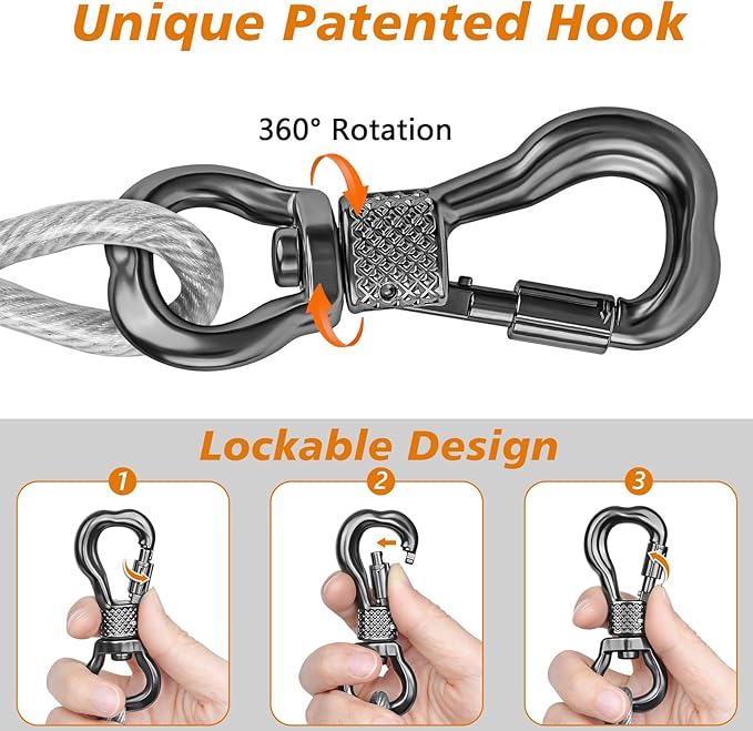 XiaZ Dog Tie Out Cable 40ft, Heavy Duty Dog Chains for Outside with Lockable Hook, Pet Runner Cable Leads for Yard, Dogs Line Tether for Small Medium Large Dogs Up to 250 LBS