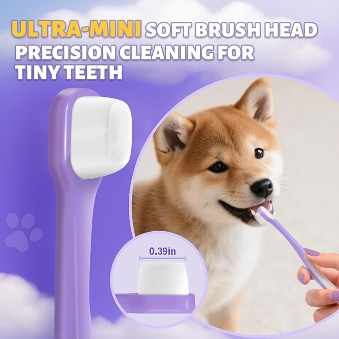 Vet Recommended Small Dog Teeth Brushing Kit - Soft Brush and Finger Brush removes 99% of Plaque, Natural Coconut Chicken-Flavored Toothpaste 2.5 oz. for Fresh Breath