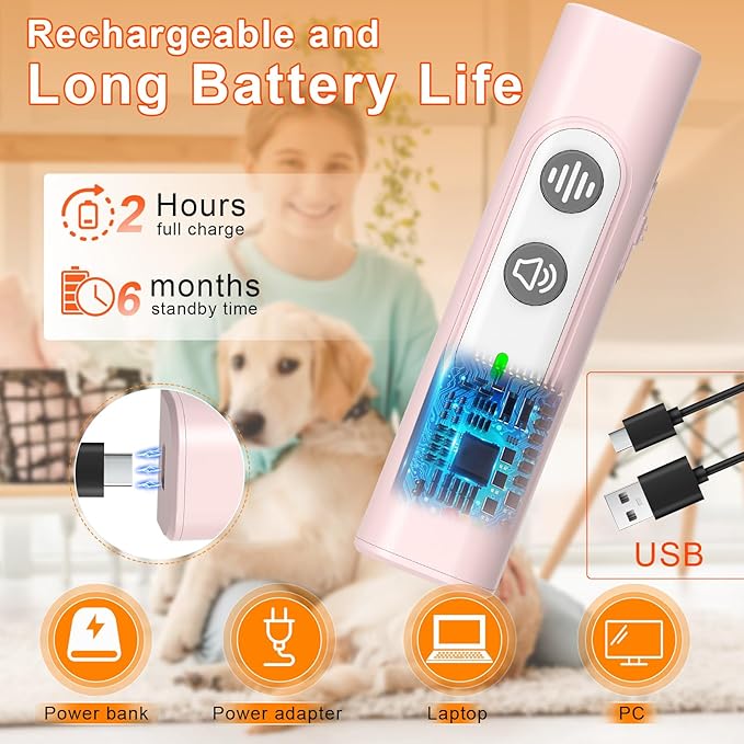 Anti Barking Device for Dogs - Dog Bark Deterrent Devices for Stopping Bad Dog Behavior - Ultrasonic Dog Bark Deterrent, Refuse to Shout and Slap - Best Anti Barking Device Rechargeable（Pink）