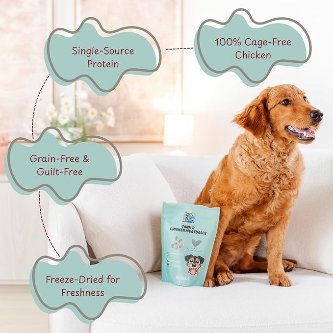 Tank’s Freeze Dried Chicken Meatballs – Cage-Free Chicken, Single-Source Protein, Grain-Free, No Preservatives or Byproducts – Natural Dog Treats for All Breeds – 4 oz Pouch