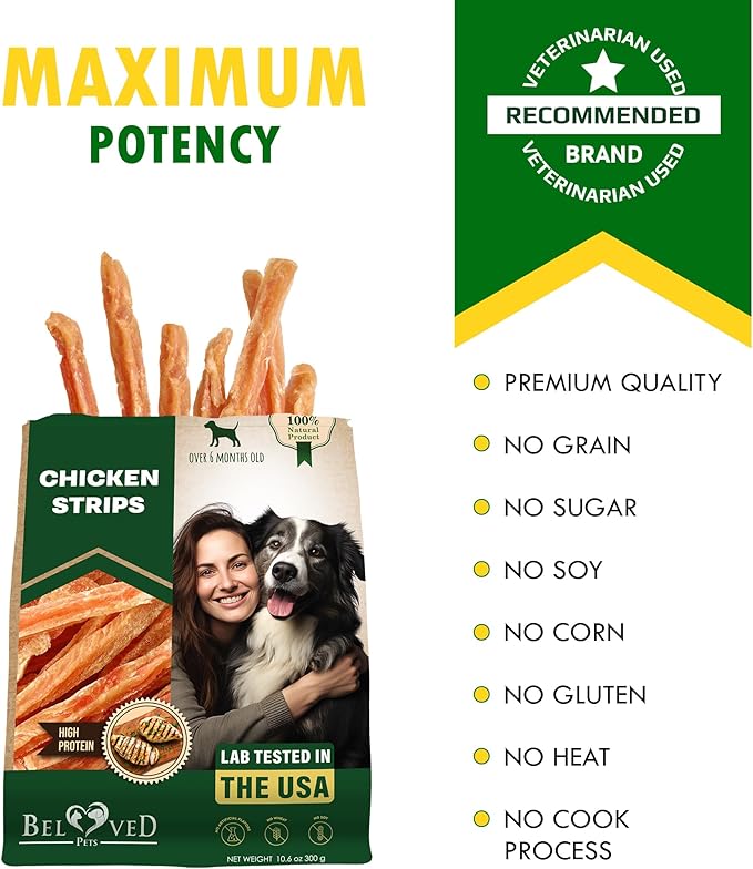 Beloved Pets Dog Treats Chicken Jerky Strips 11 oz - Human Grade Meat Sticks - Natural Pet Dried Snacks Rawhide - Free - Long Lasting Chews for Large & Small Dogs - Best for Training & Healthy Teeth