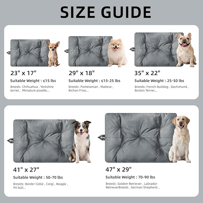 Extra Large Dog Bed Washable Pet Bed Mattress with Oxford Fabric Pillow Cushion for Crate Kennel Pet Easy-Carry Cat Beds,47”Lx29”W,Gray