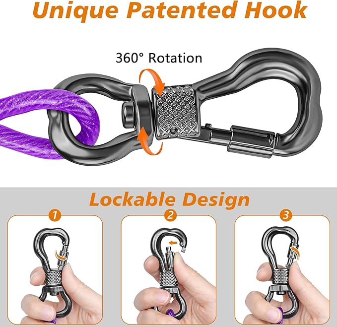 XiaZ Dog Tie Out Cable 20 Feet, Dog Runner for Yard Steel Wire Tether Line, Dogs Chains Heavy Duty for Outside Hold Large Dogs Up to 250 LBS