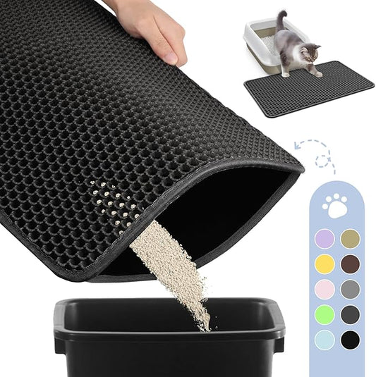 Cat Litter Mat - 23.2'' x 14.6'' Small Litter Trapping Mat, Easy to Clean Litter Box Mat, Waterproof, Urine-Proof, Non-Slip Kitty Litter Mats for Floor, Black