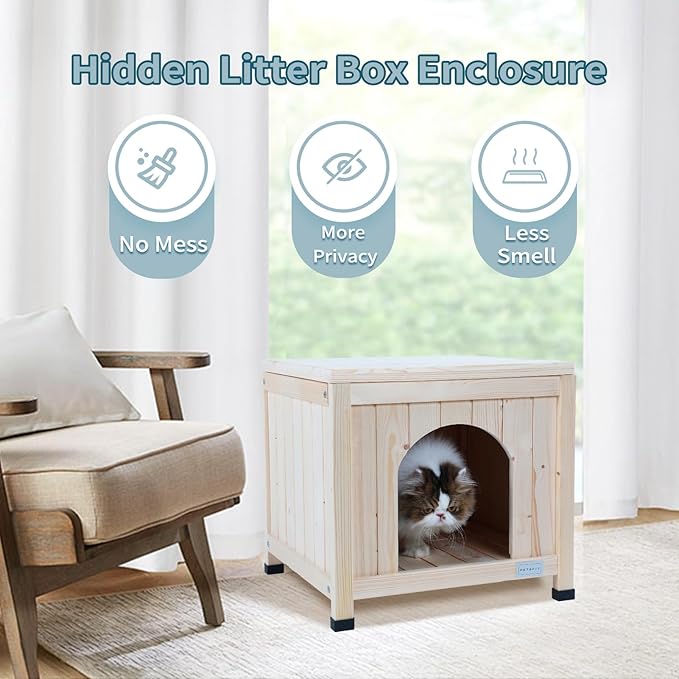 Petsfit Indoor Dog House, Cat Litter Box Enclosure Furniture with Elevated and Ventilate Floor for Small Dogs and Cats