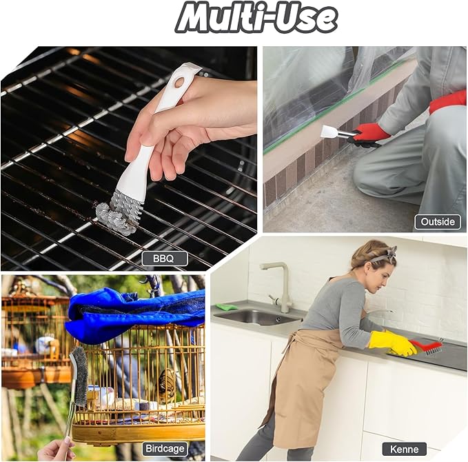 6PCS Bird Cage Cleaning Brush Tools Set, Stainless Steel Bird Poop Remover Scraper Birdcage Accessory