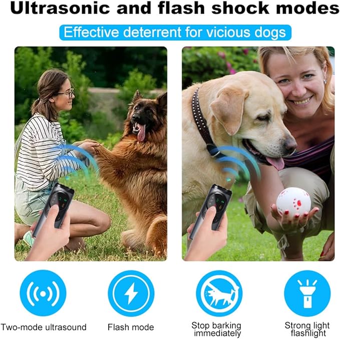 Ultrasonic Dog Bark Deterrent Device with LED Flashlight & Rechargeable Battery, 20ft Range Anti Barking Control for Indoor/Outdoor Use, Safe Alternative to Shock Collars（Three-Headed）