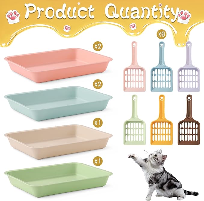 6 Pcs Kitten Small Litter Box Set, Color Plastic Kitten Litter Pan with 6 Scooper Cat Litter Box Cat Litter Box Travel Toilet for Small Pet Kitty Bunny Guinea Pig