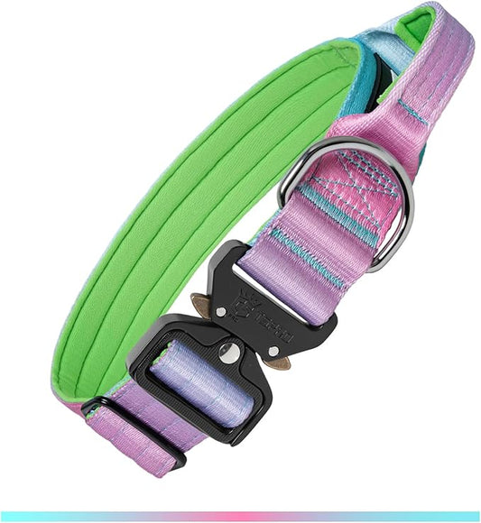 TSPRO Premium Dog Collars Tactical Dog Collar with Handle and Heavy Duty Quick-Release Metal Buckle Durable Thick and Adjustable for Medium to Large Dogs (Cyan Gradient L)