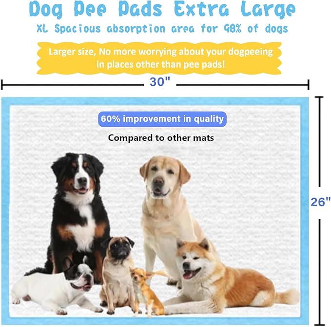 XL Thicker Dog Pads 30"x26" 30 Count, Extra Large Pet Training Pads, Leak-Proof & Super Absorbent Dog Pee Pads, Disposable Quick Dry Potty Pads Puppy Training Pads for Dogs Cats Pets